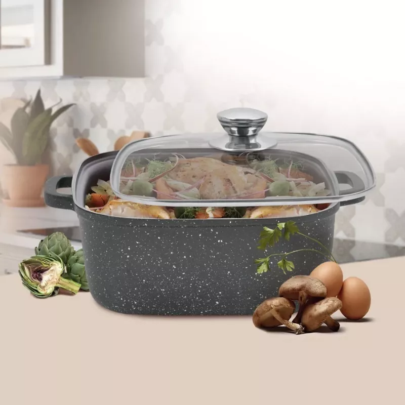 Olla con tapa Maestro MR-2828, 28 cm Ø, 8,0 L, antiadherente, para cocinas de gas, cuadrada negra