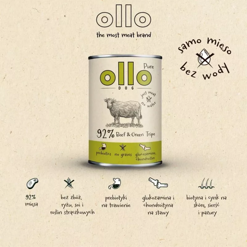 OLLO Pure Beef and Green Tripe comida húmeda para perros, 400 g