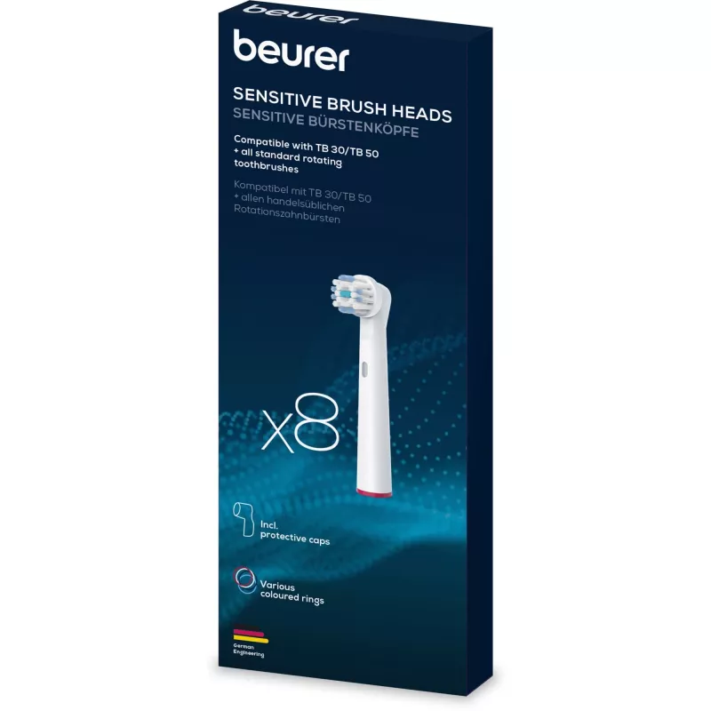 Cabezales de recambio Beurer TB 30/50 Clean 8x para cepillo de dientes eléctrico, pack de 8