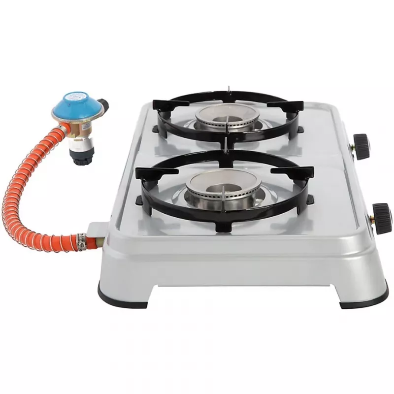 Hornillo de gas Camping Cook CV (Gris, dos fuegos)