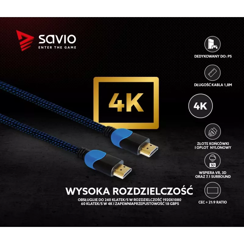 Cable HDMI Savio GCL-02 1,8 m HDMI Type-A (estándar) negro, azul
