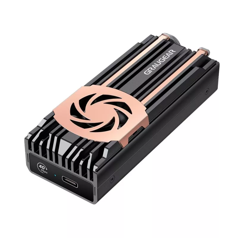 GrauGear G-M2U4-40G-F carcasa externa para SSD M.2 NVMe, PCIe 4.0, USB4 (USB-C), 40 Gbit/s, aluminio, con ventilador, negra
