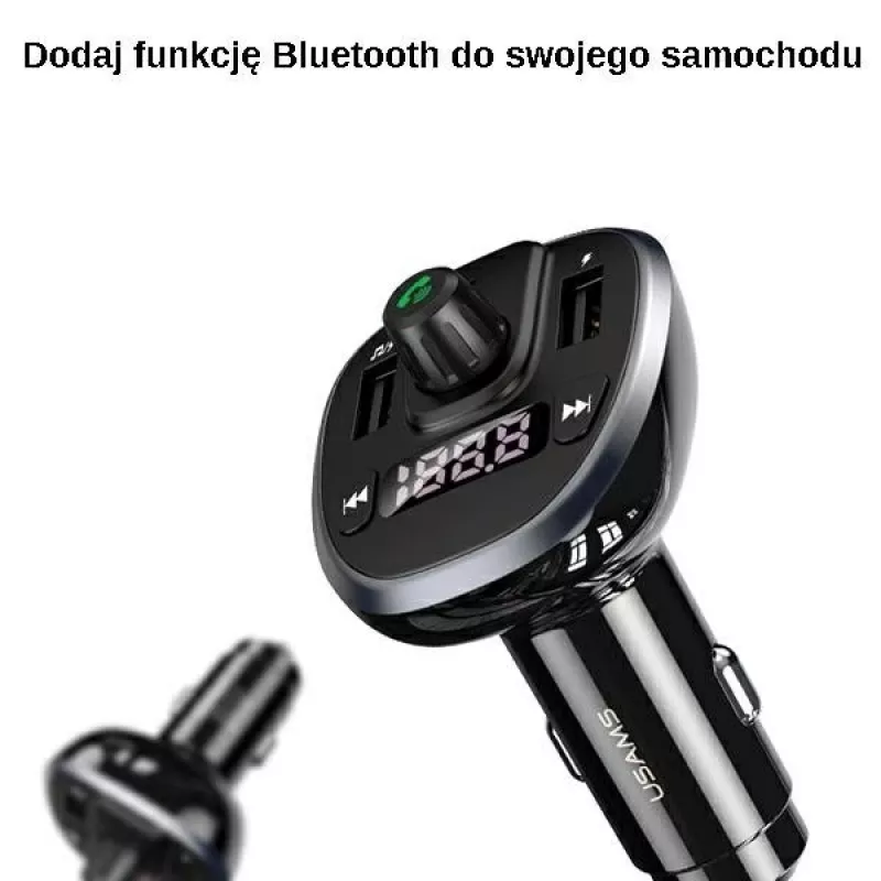 USAMS US-CC115 C21 Transmisor FM para coche con cargador USB doble, Bluetooth 5.0, 3,4 A, negro