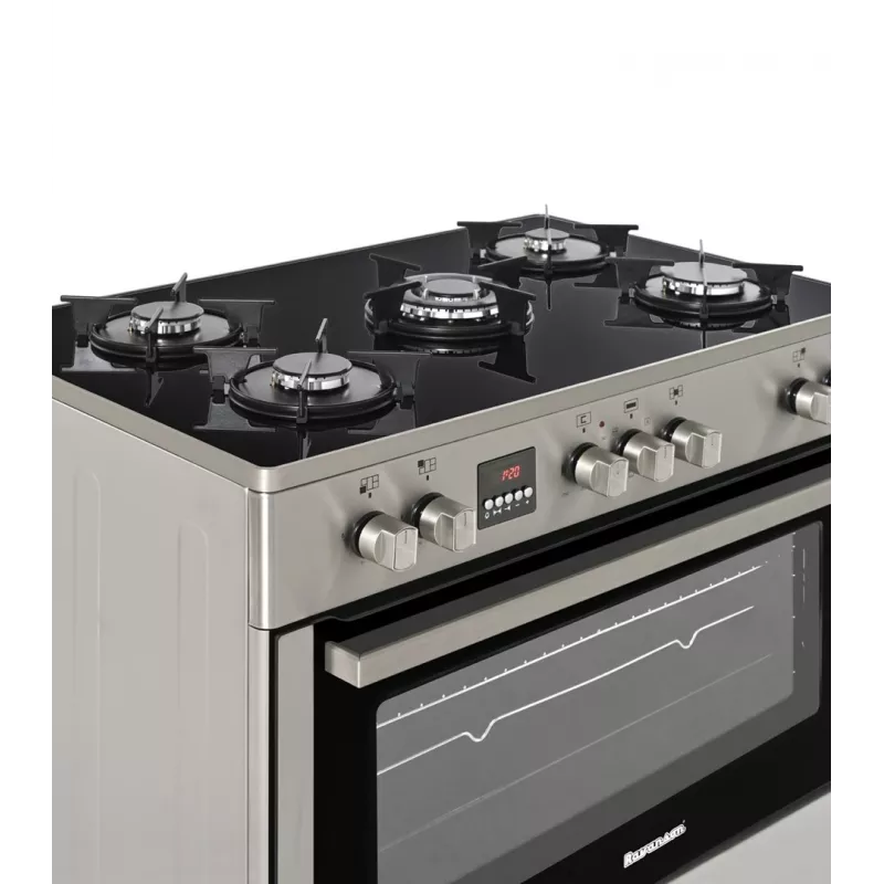 Cocina de gas y eléctrica de pie Ravanson KWGE-K90, 5 zonas de cocción, 90 cm, inox