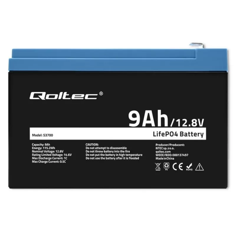 Batería LiFePO4 Litio Hierro Fosfato 12.8V 9Ah 115.2Wh
