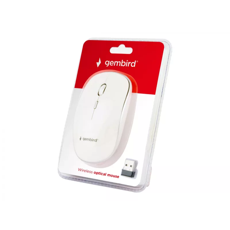 Ratón inalámbrico GEMBIRD MUSW-4B-01-W, ambidiestro, óptico 1600 DPI, 4 botones, RF Wireless, blanco