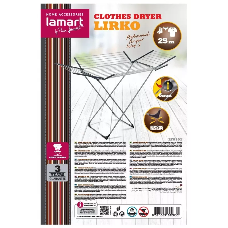 Tendedero LAMART LT8101 — 25 m de cuerda, ligero y duradero