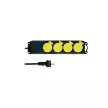 REV 0512468555 regleta de 4 tomas IP44 para exterior, 1,4 m, negro/amarillo