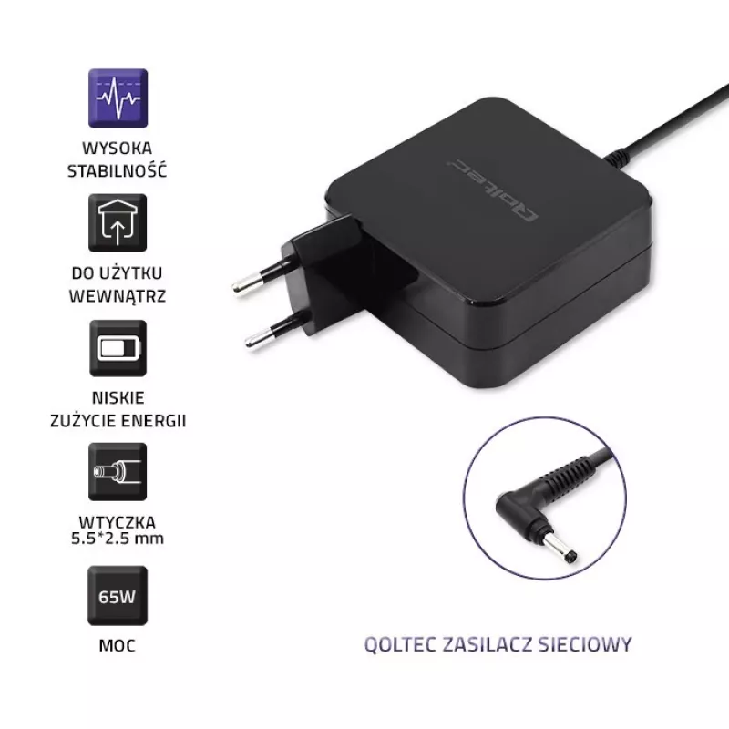 Qoltec 51745 fuente de alimentación/inversor interior 65 W Negro