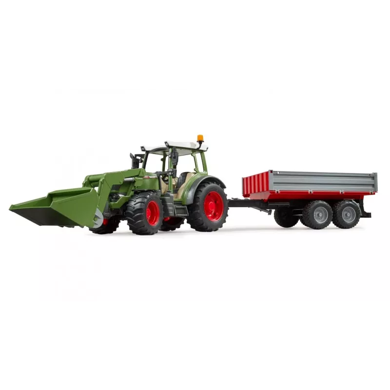 Tractor de juguete BRUDER Fendt Vario 211 con pala frontal y remolque lateral