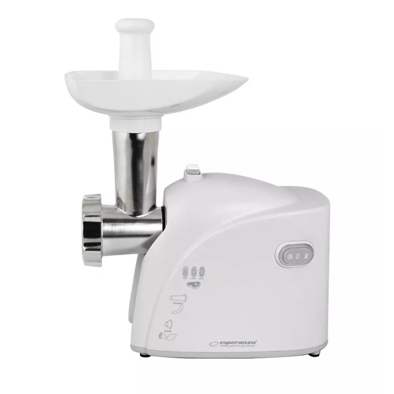 Picadora de carne eléctrica ESPERANZA EKM032 — 2200 W, blanca, 3 discos perforados, accesorios para kibbeh y salchichas