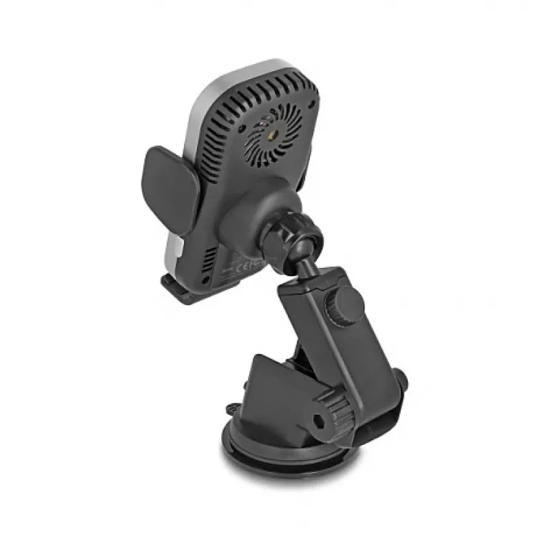 Soporte activo para coche DELOCK 66939 para teléfonos móviles — soporte con ventosa, negro/gris, compatible con carga inalámbrica