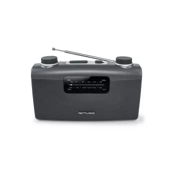 Radio portátil Muse M-058 R — AM/FM, control de volumen giratorio, a pilas o red eléctrica (230V, 50Hz), Negro/Gris