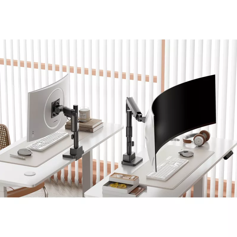 Soporte de monitor DIGITUS Single, pinza, máx. 57 inch, capacidad 27 kg, VESA 75x75–100x100, altura ajustable, inclinable -75° a 75°, negro