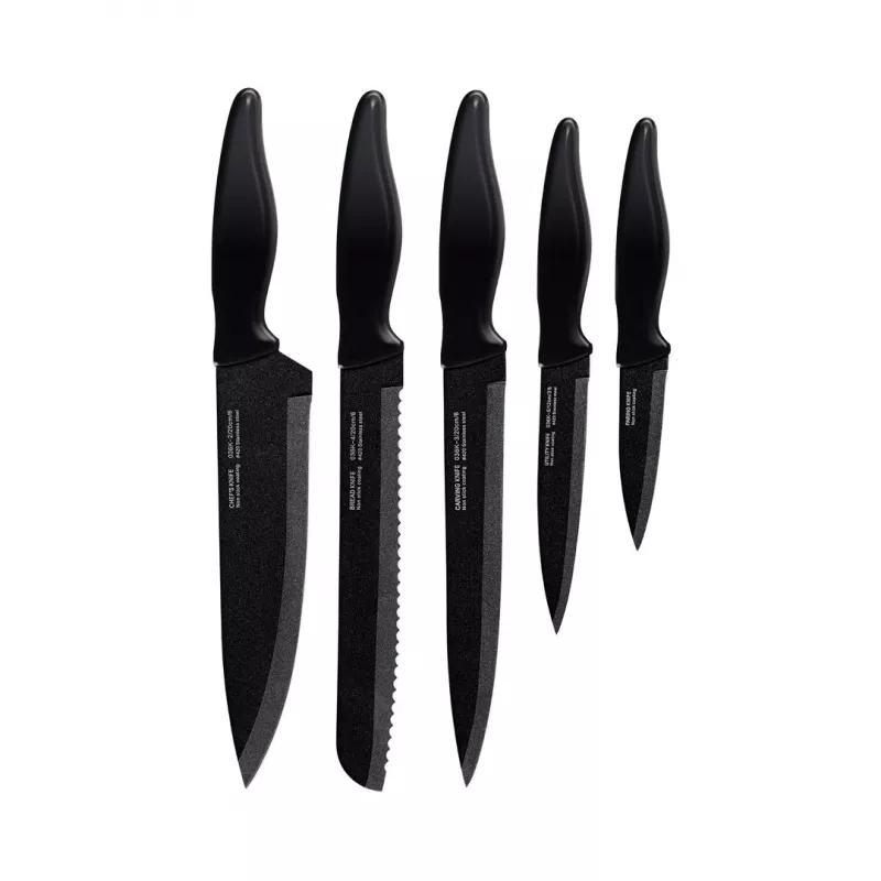 Set de 5 cuchillos de cocina Smile Sns-3 Tacoma, acero inoxidable, recubrimiento antiadherente, redondos, negro