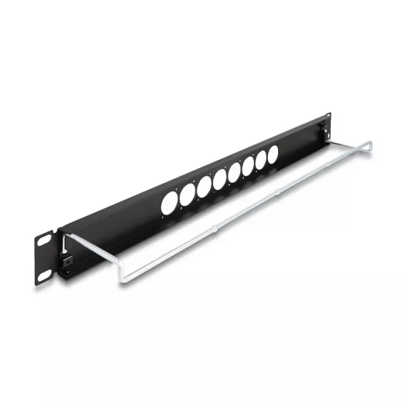 DeLOCK 67060 Panel de conexión de 19 pulgadas tipo D con alivio de tensión, 8 puertos centrados, 1U, negro