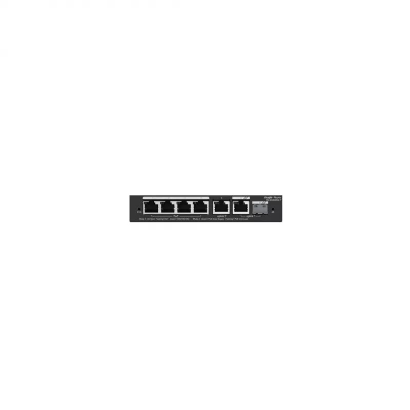 Ruijie Reyee RG-ES206GS-P switch PoE L2 Gigabit inteligente de 6 puertos gestionado en la nube, 4x PoE, 1x Combo/SFP, 54 W, negro