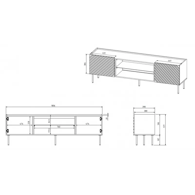 Mueble TV con chimenea eléctrica Cama Meble ONDA 180,5×40×58,0 cm, aglomerado, verde, de pie o para montaje en pared