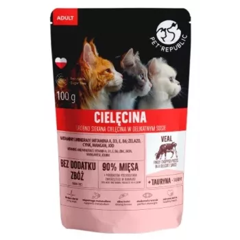 Sobre para gatos PetRepublic ADULT 100 g — filetes con tiras de ternera