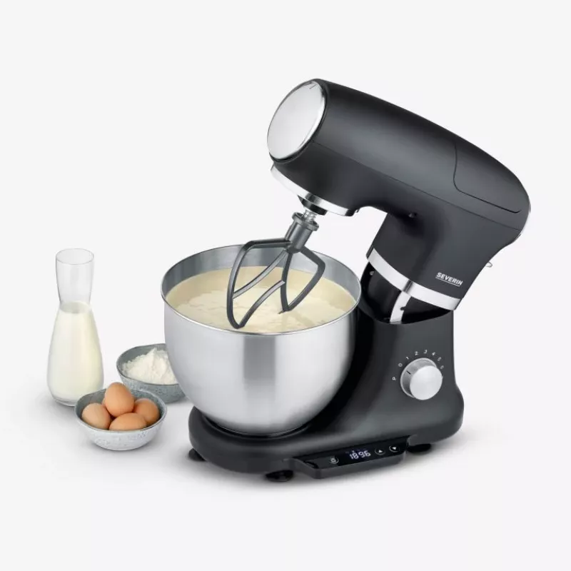 Robot de cocina Severin KM 3898 1000 W 5,5 L negro acero cepillado plata