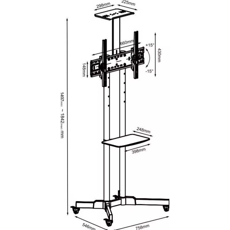 Soporte de TV con ruedas TB TB-ST1 para televisores de hasta 75 pulgadas (máx. 45 kg), VESA 600x400