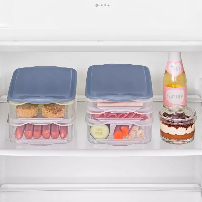 Set de recipientes de almacenamiento de alimentos Rotho Rondo 2×0,75 L + 1×1,35 L transparente azul hermético apilable
