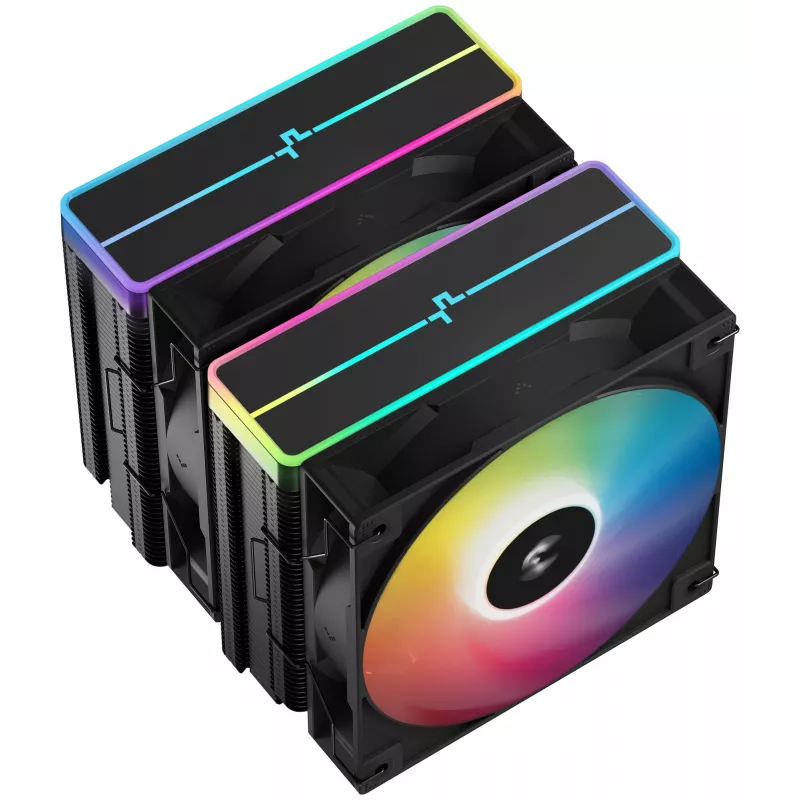 Disipador de aire DeepCool AG620 BK ARGB V2 — doble ventilador de 120 mm, 6 heatpipes, compatible con LGA 1700/AM4/AM5, negro