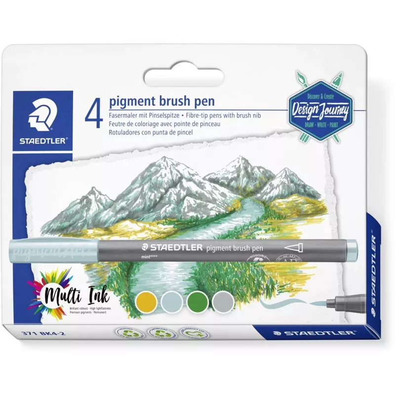 Staedtler Design Journey 371 BK4-2 juego de rotuladores de pincel con pigmento, Lake Colors, 4 piezas