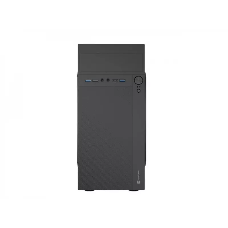 Caja de PC NATEC Helix Mini Tower negra — microATX/Mini-ITX, 3×3,5 pulgadas + 5×2,5 pulgadas, GPU 33 cm, conectores USB-C/USB-A