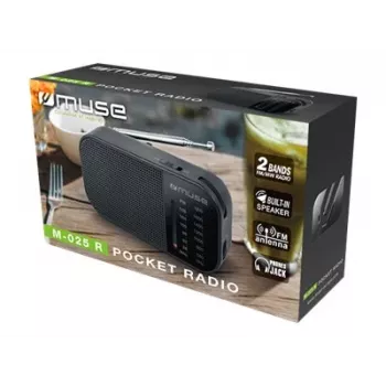 Radio portátil Muse M-025 R — MW/FM, negra, a pilas, compacta (32×130×70 mm)