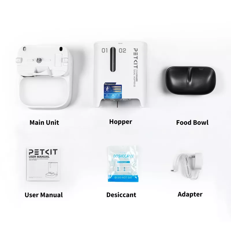 Comedero automático PETKIT YumShare Dual-hopper 2 con cámara, capacidad 5 L, ABS y acero inoxidable 304, blanco