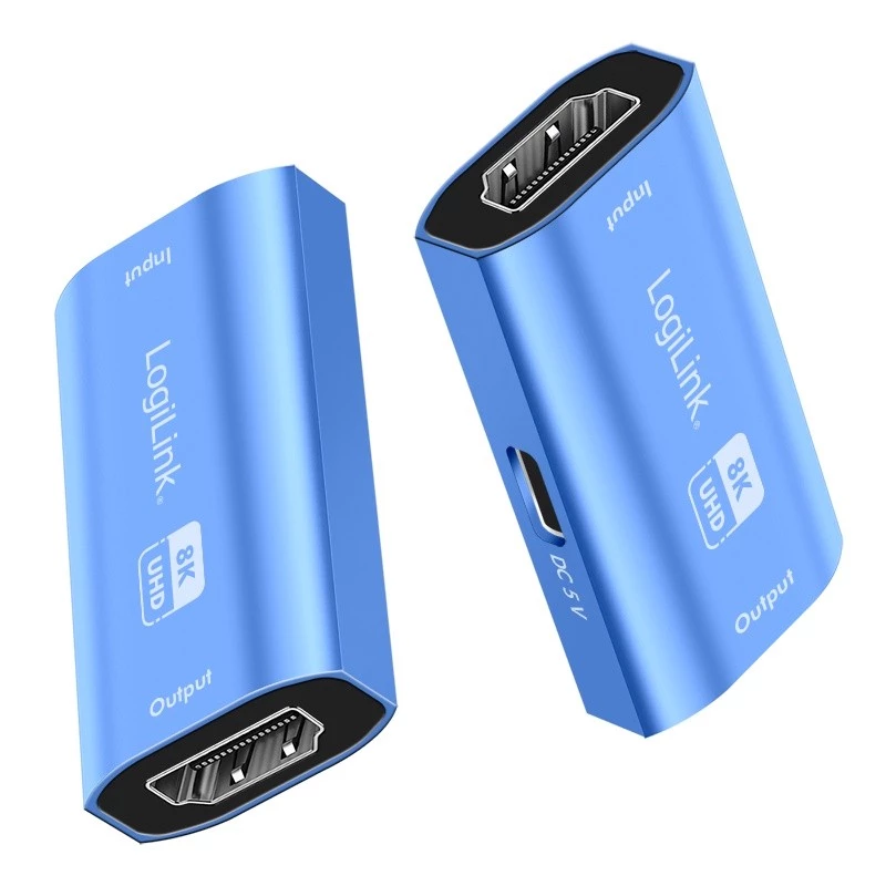 Repetidor HDMI, 20m, 8K 60Hz, HDCP 2.3, aluminio, azul