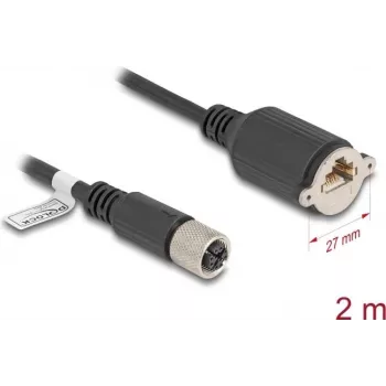 Cable de red DeLOCK M12 X-codificado 8 polos conector hembra a conector hembra RJ45 Cat.6A 2 m negro