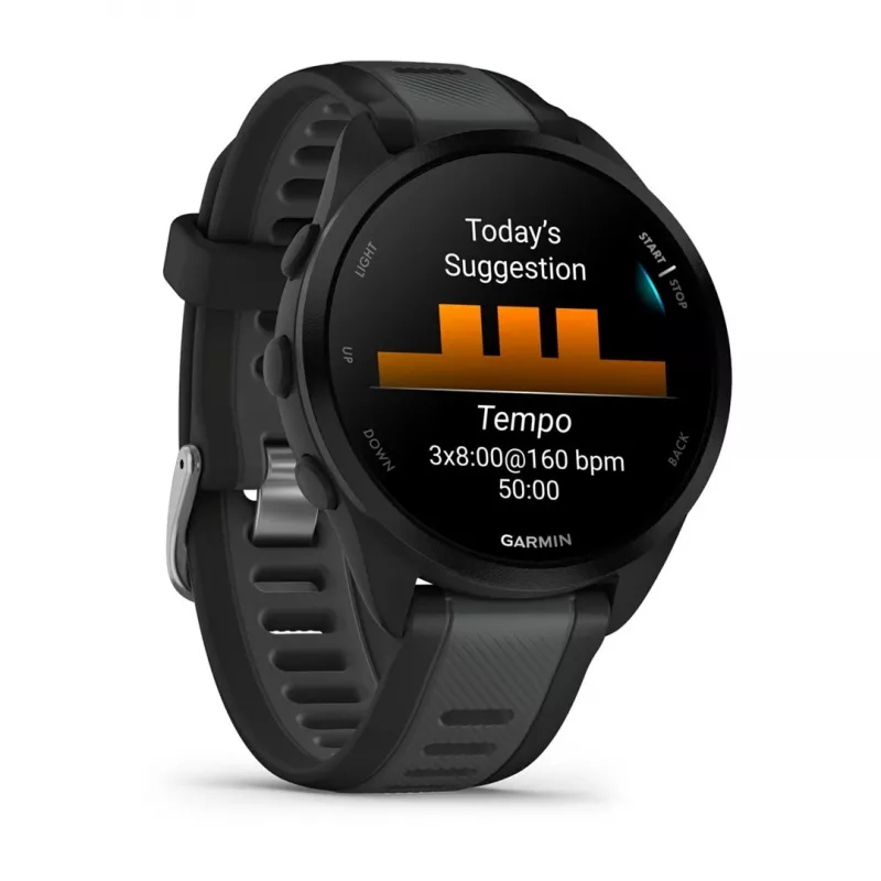 Garmin Forerunner 165 Music reloj deportivo GPS 43 mm, AMOLED 1,2" 390 x 390, 4 GB, correa de silicona, contorno de muñeca 126–203 mm, negro/gris pizarra (010-02863-30)