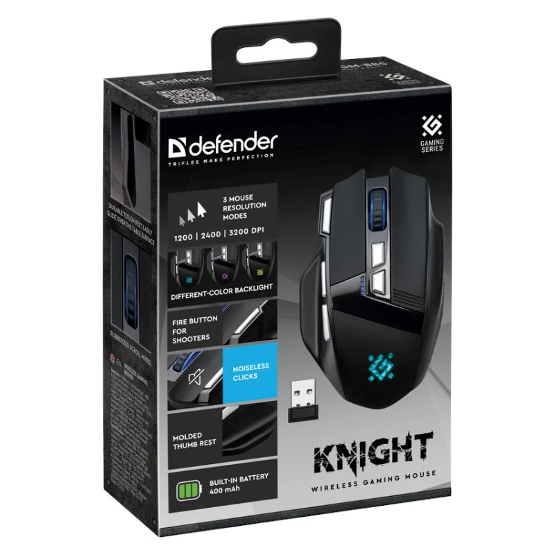 Ratón DEFENDER GM-885 KNIGHT RF WIRELESS 3200dpi 8P Negro