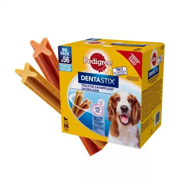 Snacks de higiene dental para perros Pedigree DentaStix 1,44 kg para perros adultos de razas medianas – ternera y pollo, higiene dental, vitamina E