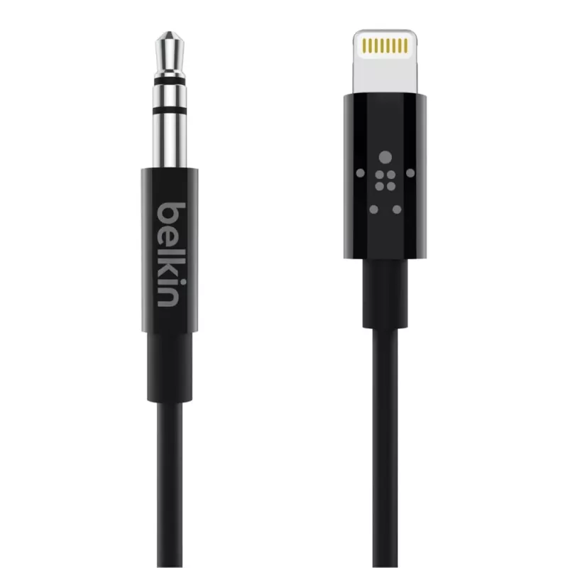 Cable Belkin Lightning a toma de auriculares - Lightning macho a minijack estéreo macho - 91,4 cm - negro - para Apple iPhone (Lig