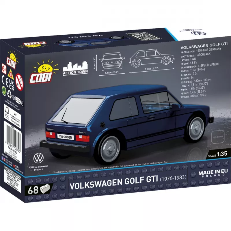 Cobi Volkswagen Golf GTI (1976–1983) set de construcción, azul, 1:35, 68 piezas