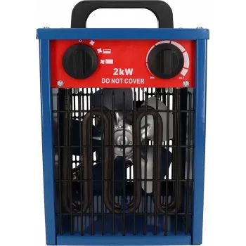 Calefactor ventilador eléctrico BLAUPUNKT EH7010 – 2000 W, elemento de acero inoxidable, IPX4, instalación en suelo, para hasta 22 m², negro/azul/rojo