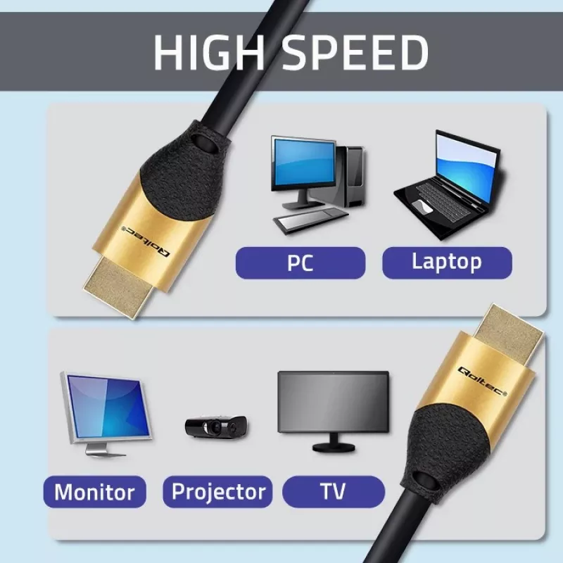 Qoltec 50356 cable HDMI v2.1 Ultra High Speed 8K | 60Hz | 28AWG | GOLD | 3m