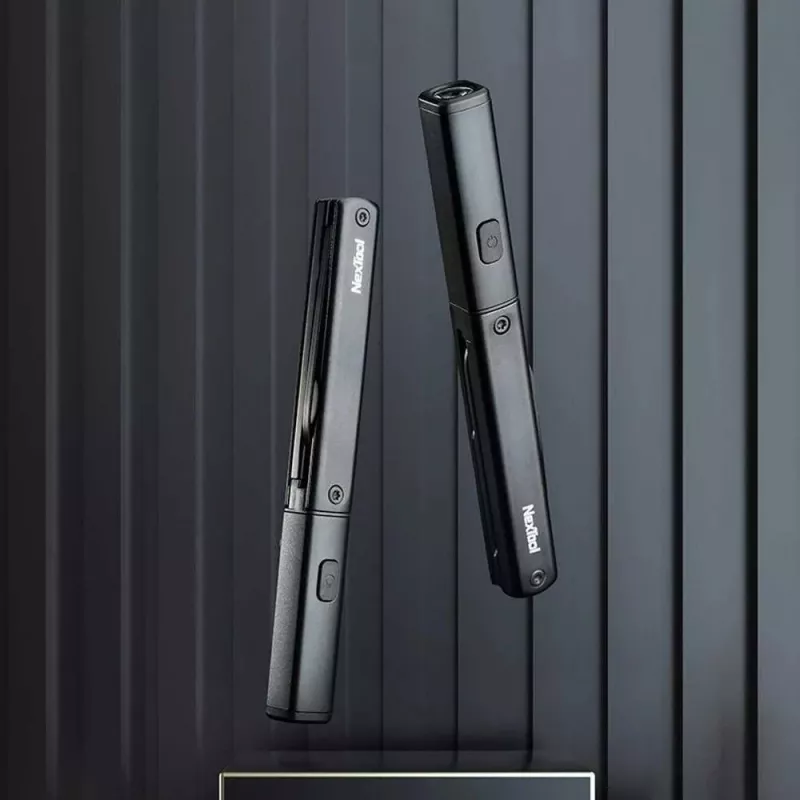 Bolígrafo linterna multifunción Nextool NE20026 — LED 50 lm, 90 min de autonomía, cuchillo de acero inoxidable, tijeras, USB-C, aluminio, 125×15 mm, 38 g