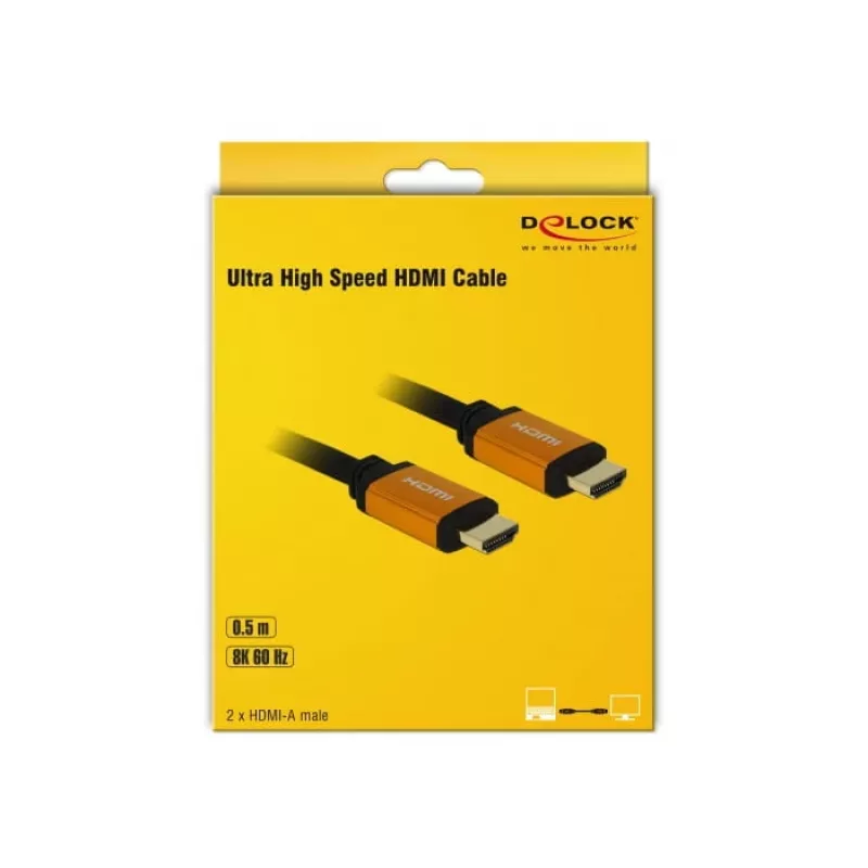 DeLOCK - Cable HDMI - HDMI (M) a HDMI (M) - 50 cm - Triple aislamiento - Negro, Oro - Compatible con 8K