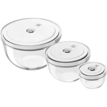 Set de 3 cuencos de vidrio al vacío con tapa