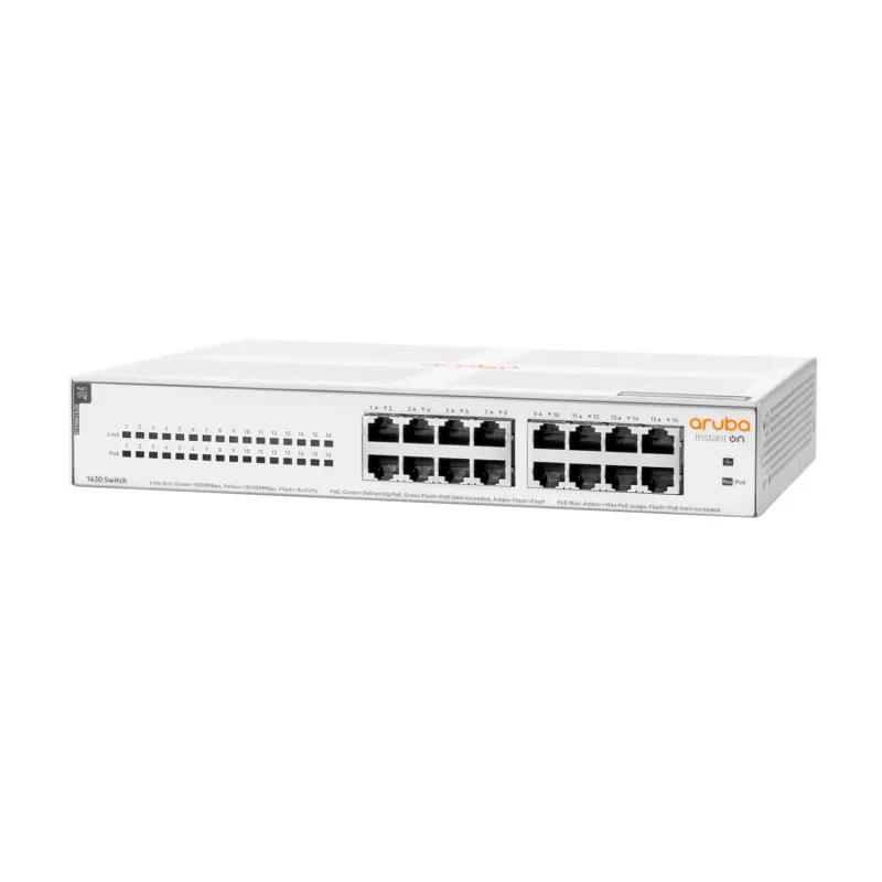 HPE Aruba Networking Aruba Instant On 1430 16G Class4 PoE 124W no gestionado L2 Gigabit Ethernet (10/100/1000) Power over Ethernet (PoE) 1U blanco
