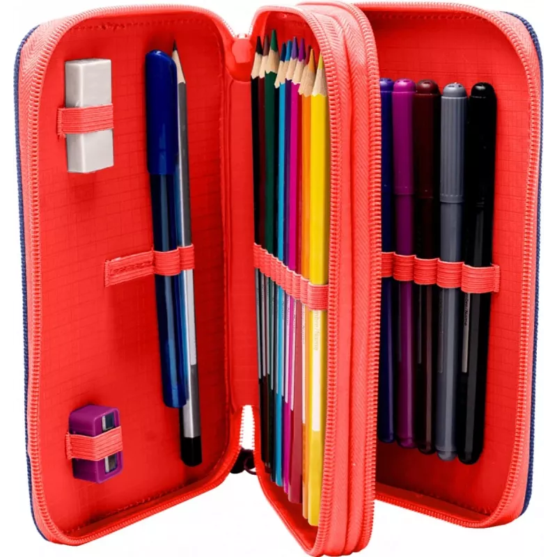 Estuche escolar Kids Euroswan 2 cremalleras con accesorios Spiderman rojo-azul