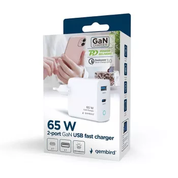 Cargador Gembird TA-UC-PDQC65L-W-01 para dispositivos móviles universal blanco AC carga rápida interior