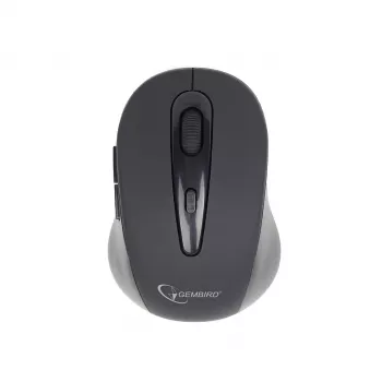 Ratón óptico inalámbrico Bluetooth GEMBIRD MUSWB2 — para diestros, 1600 DPI, 6 botones, negro/gris, pilas AAA