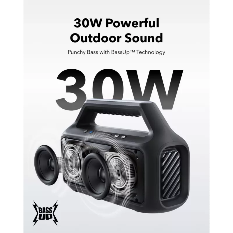 Altavoz estéreo portátil Anker Soundcore Boom 2 SE — 2.0 canales, 30 W RMS, inalámbrico, negro