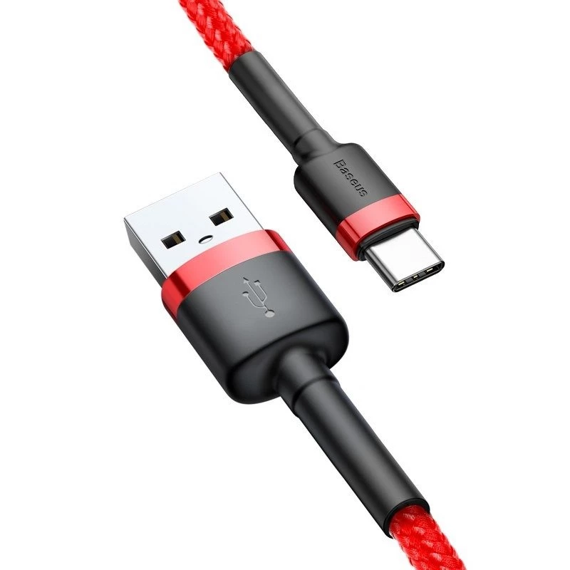 Cable USB 2.0 A a USB-C Baseus CATKLF-B09 1m QC3.0 trenzado de nailon rojo, carga rápida y sincronización de datos