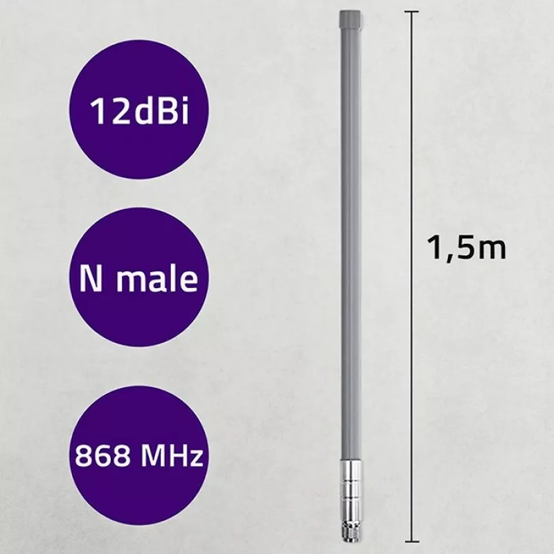 Antena LoRa exterior QOLTEC 12 dBi 868 MHz, cable de 1,5 m